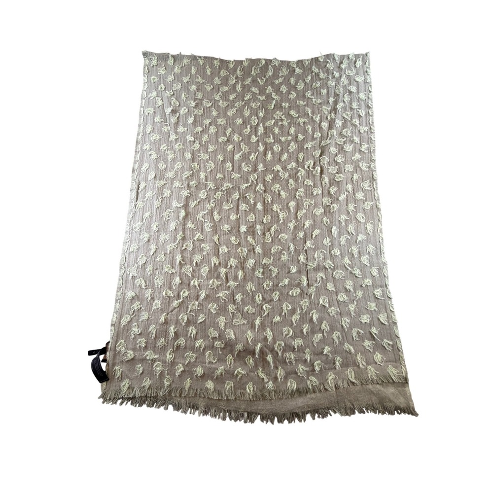 Eileen Fisher Organic Cotton Fil Coupe Eyelash Tufted Scarf Sage Green Fringe